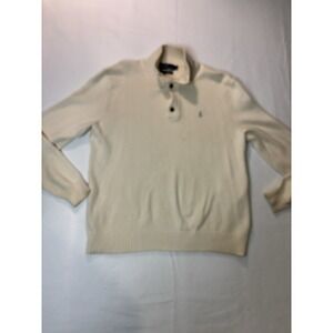 Polo Ralph Lauren Mens Sweater Cream 100 Cotton 1/4 Zip Button Collar L